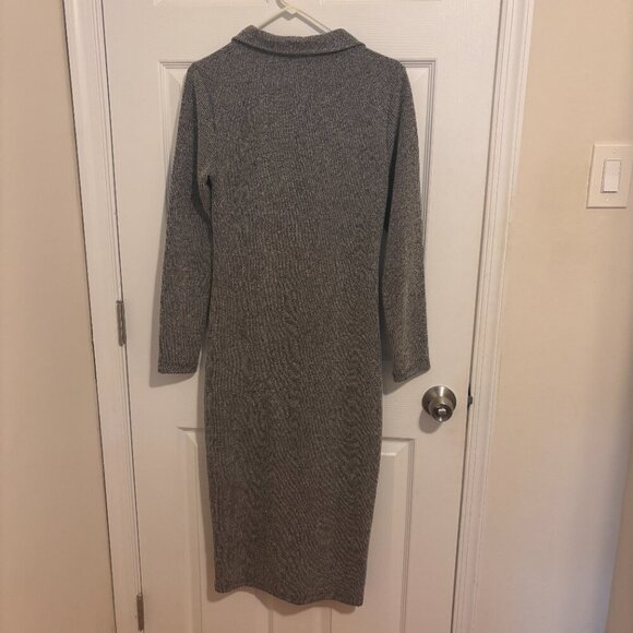 Anthropologie Womens Medium Gray Ribbed Knit Ruched Button Front Midi Dress - Picture 8 of 13